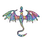 Dragon Alloy Rhinestone Lapel Pins for Backpack Clothes, Antique Silver, Colorful, 57.5x69.5mm(JEWB-G043-01C)