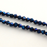 Electroplate Glass Bead Strands, Rainbow Plated, Faceted Bicone, Blue Plated, 3x3.5mm, Hole: 1mm, about 125~130pcs/strand, 18 inch(EGLA-R094-3mm-03)