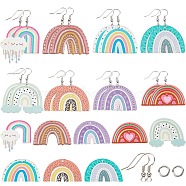 16Pcs 8 Styles Rainbow Acrylic Charm Dangle Earring Making Kits, with 30Pcs Brass Open Jump Rings and 20pcs Brass Earring Hooks, Mixed Color, Pendants: 28.5~38x32.5~40x2~3mm, Hole: 1.4~1.8mm, 2pcs/style(DIY-SC0021-38)
