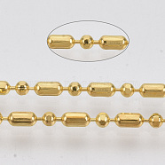 Brass Ball Chains, Ball & Bar Faceted Beaded Chains, Long-Lasting Plated, Soldered, with Spool, Cadmium Free & Nickel Free & Lead Free, Golden, 3.8x2mm and 2mm, about 301.83 Feet(92m)/roll(CHC-S008-010C-G)