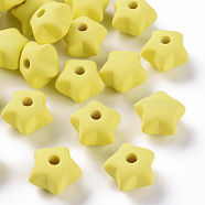 Acrylic Beads, Rubberized Style, Half Drilled, Star, Yellow, 16x17x11mm, Hole: 3.5mm(OACR-S039-01-85)