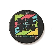 Autism Awareness Theme 201 Stainless Steel Pendants, Flat Round, Stainless Steel Color, Word, 25x1mm, Hole: 1.8mm(STAS-J041-02C)
