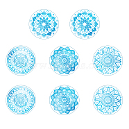 Flat Round PVC Plastic Self Adhesive Window Decorations Accessories, Light Sky Blue, Flower Pattern, 295x160mm, 4pcs/set(AJEW-WH0182-007)