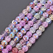 Electroplate Crackle Glass Bead Strands, AB Color Plated, Dyed & Heated, Round, Colorful, 6mm, Hole: 1mm, about 65~68pcs/strand, 15.35~15.75 inch(39~40cm)(X1-GLAA-S192-C-007B)
