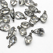 Horse Eye Alloy Charms, with Cubic Zirconia, Gunmetal, 15x8x5mm, Hole: 1mm(ZIRC-R007-040A-01)