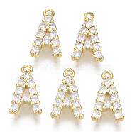 Brass Micro Pave Cubic Zirconia Charms, Nickel Free, Letter, Clear, Real 18K Gold Plated, Letter.A, 13.5x8x2.5mm, Hole: 1.2mm(KK-T060-05-A-G-NF)