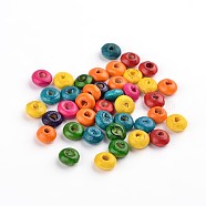 Natural Wood Beads, Button, Lead Free, Dyed, Rondelle, Mixed Color, 6x3mm, Hole: 1.6~2mm, about 25440pcs/1000g(YTB032)
