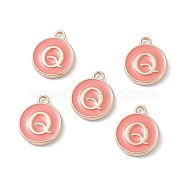 (Defective Closeout Sale Border damaged) Golden Plated Alloy Enamel Charms, Cadmium Free & Lead Free, Enamelled Sequins, Flat Round with Letter, Letter.Q, 14x12x2mm, Hole: 1.3mm(ENAM-XCP0001-20Q)