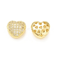 Brass Micro Pave Cubic Zirconia Beads, Heart, Real 18K Gold Plated, 10.5x11x6mm, Hole: 2.5mm(KK-P228-51G)