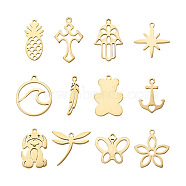 48Pcs 12 Style 304 Stainless Steel Pendants, Laser Cut, Mixed Shapes, Golden, 4pcs/style(STAS-YS0001-11)