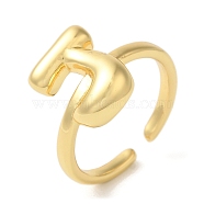 Brass Open Cuff Rings, for Women, Lead Free & Cadmium Free, Real 18K Gold Plated, Letter J, 10.5mm, Adjustable(RJEW-U008-06J-G)