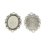Tibetan Style Zinc Alloy Cabochon Connector Settings, Lead Free & Cadmium Free, Oval, Antique Silver, Tray: 25x18mm, 36x26x2mm, Hole: 3mm, about 125pcs/500g(TIBEP-R334-280AS-RS)