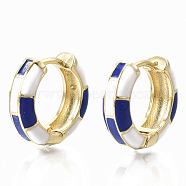 Brass Huggie Hoop Earrings, with Two Tone Enamel, Real 18K Gold Plated, Blue, 16x16.5x5mm, Pin: 1x1mm(EJEW-S209-06B)