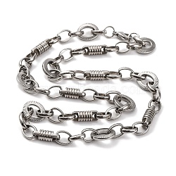 201 Stainless Steel Column and Oval Links Necklace, with 304 Stainless Steel Clasps, Stainless Steel Color, 23.94 inch(60.8cm)(NJEW-F222-20P)