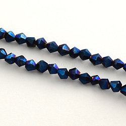 Electroplate Glass Bead Strands, Rainbow Plated, Faceted Bicone, Blue Plated, 3x3.5mm, Hole: 1mm, about 125~130pcs/strand, 18 inch(EGLA-R094-3mm-03)