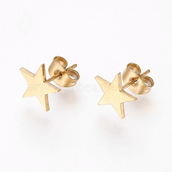 304 Stainless Steel Stud Earrings, Hypoallergenic Earrings, Star, Golden, 9.5x9.5x1mm(X-EJEW-G244-12G)