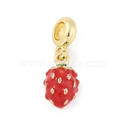 Brass Enamel Fruit European Dangle Charms, Large Hole Pendants, Real 18K Gold Plated, Strawberry, 26.5mm, Hole: 5mm(KK-Z090-08G-03)