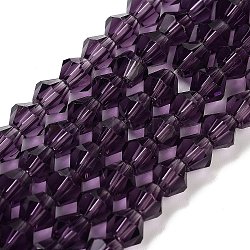 Imitation Austrian Crystal 5301 Bicone Beads, Faceted Glass Beads Strands, Purple, 6x6mm, Hole: 1.2mm, about 44~47pcs/strand, 24.5~25cm(GLAA-S026-6mm-03)