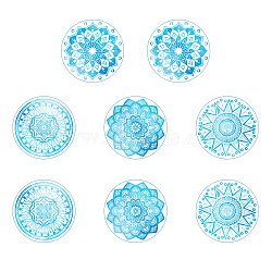 Flat Round PVC Plastic Self Adhesive Window Decorations Accessories, Light Sky Blue, Flower Pattern, 295x160mm, 4pcs/set(AJEW-WH0182-007)