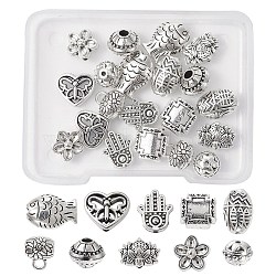 DIY Jewelry Making Finding Kit, Including 20Pcs 10 Style Bicone & Lotus & Fish & Butterfly & Hamsa Hand Alloy Beads & European Beads & Tube Bails, Antique Silver, 2Pcs/style(FIND-YW0003-72)