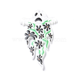 Halloween Theme Opaque Printed Acrylic Big Pendants, Flower Pattern, Ghost, 54x29x2mm, Hole: 1.6mm(OACR-G013-02C)