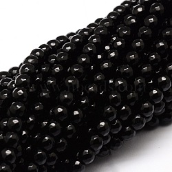 Faceted Natural Agate Round Beads Strands, Dyed, Black, 6mm, Hole: 1mm, about 64pcs/strand, 14.7 inch(X-G-E319B-6mm-01)