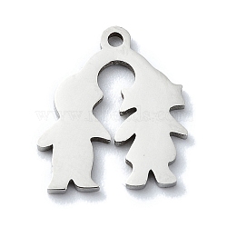 304 Stainless Steel Charms, Laser Cut, Couple Charm, Stainless Steel Color, 14x12x1mm, Hole: 1.2mm(STAS-C097-33P)
