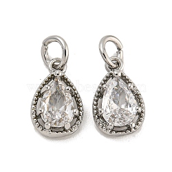 Brass Micro Pave Clear Cubic Zirconia Pendants, Teardrop, Platinum, 9.5x6x3.5mm, Hole: 2.4mm(KK-G490-33P)