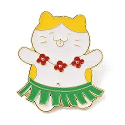 Summer Beach Cartoon Cat Enamel Pins, Zinc Alloy Brooches for Backpack Clothes, Yellow, 32x27mm(JEWB-S034-03G-B)