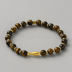 Natural Tiger Eye Beads Stretch Bracelets, Round, Beads: 6.5mm, Inner Diameter: 2-1/8 inch(5.25cm)(BJEW-WH0032-018)
