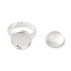 DIY Finger Rings Making Kits, Including Adjustable Brass Pad Ring Settings, Transparent Half Round Glass Cabochons, Silver, 3mm, Inner Diameter: 12mm(DIY-SC0020-61)