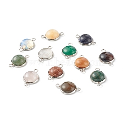 Natural & Synthetic Gemstone Links Connectors, with 304 Stainless Steel Findings, Stainless Steel color, Flat Round, 21~21.5x14x5~6mm, Hole: 3mm(PALLOY-JF00756)