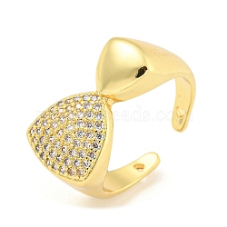 Bowknot Clear Cubic Zirconia Open Cuff Ring, Brass Finger Rings for Women, Real 16K Gold Plated, 11mm(RJEW-L121-035G)