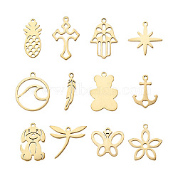 48Pcs 12 Style 304 Stainless Steel Pendants, Laser Cut, Mixed Shapes, Golden, 4pcs/style(STAS-YS0001-11)