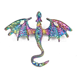 Dragon Alloy Rhinestone Lapel Pins for Backpack Clothes, Antique Silver, Colorful, 57.5x69.5mm(JEWB-G043-01C)