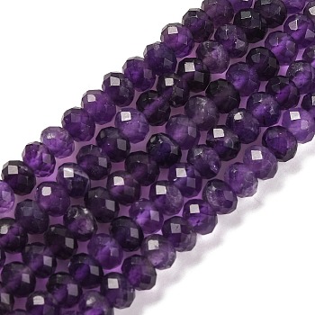 Natural Amethyst Beads Strands, Faceted, Rondelle, 6x4mm, Hole: 1mm, about 94pcs/strand, 15.35 inch(39cm)