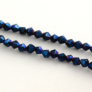 Electroplate Glass Bead Strands, Rainbow Plated, Faceted Bicone, Blue Plated, 3x3.5mm, Hole: 1mm, about 125~130pcs/strand, 18 inch
