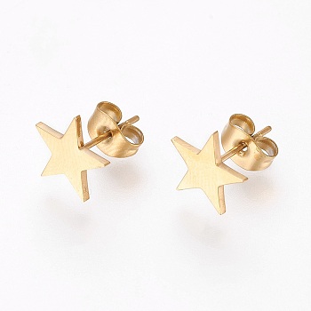 304 Stainless Steel Stud Earrings, Hypoallergenic Earrings, Star, Golden, 9.5x9.5x1mm