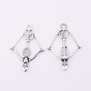 Alloy Pendants, Bow and Arrow, Cadmium Free & Lead Free, Antique Silver, 35x24.7x4mm, Hole: 2.5mm, Tray: 4.5x3.5mm