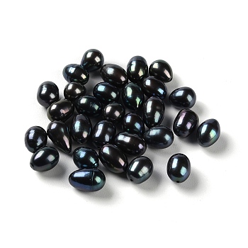 Dyed Natural Cultured Freshwater Pearl Beads, Half Drilled, Rice, Grade 5A, Black, 8~12x7.5~8.5mm, Hole: 1mm