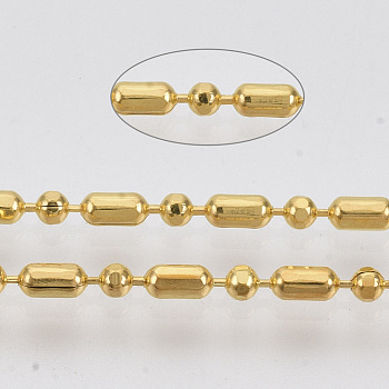 Brass Ball Chains, Ball & Bar Faceted Beaded Chains, Long-Lasting Plated, Soldered, with Spool, Cadmium Free & Nickel Free & Lead Free, Golden, 3.8x2mm and 2mm, about 301.83 Feet(92m)/roll