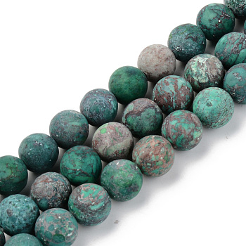 Natural American Turquoise Beads Strands, Frosted, Dyed & Heated, Round, Teal, 10mm, Hole: 1mm, about 37~38pcs/strand, 15.16'(38.5cm)