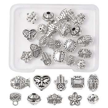 DIY Jewelry Making Finding Kit, Including 20Pcs 10 Style Bicone & Lotus & Fish & Butterfly & Hamsa Hand Alloy Beads & European Beads & Tube Bails, Antique Silver, 2Pcs/style