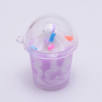 Resin Bubble Tea Pendants, with Plastic Cup, Imitation Food, Lilac, 34x27mm, Hole: 1mm
