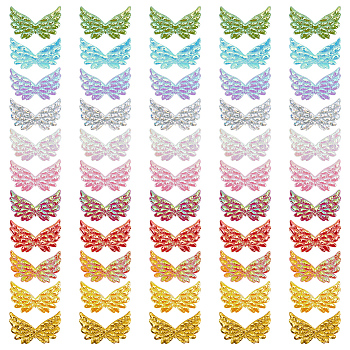 AHADEMAKER 110Pcs 11 Colors Non-Woven Fabric Ornament Accessories, Iridescent Embossed Angel Wing, Mixed Color, 22x35x0.7mm, 10pcs/color