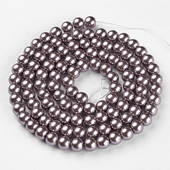 Glass Pearl Beads Strands, Pearlized, Round, Purple, 8mm, Hole: 1mm, about 100pcs/strand, 30.71 inch(78cm)
