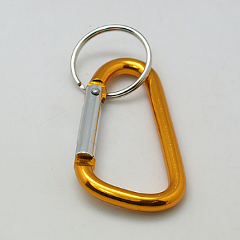 Aluminum Carabiner Keyring, with Iron Clasps, Oval, Gold, 57x30.5mm
