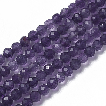 Natural Amethyst Beads Strands, Faceted, Round, 4x3.5~4mm, Hole: 0.4mm, about 97~110pcs/strand, 15~16 inch(40~40.7cm)