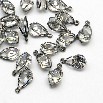 Horse Eye Alloy Charms, with Cubic Zirconia, Gunmetal, 15x8x5mm, Hole: 1mm