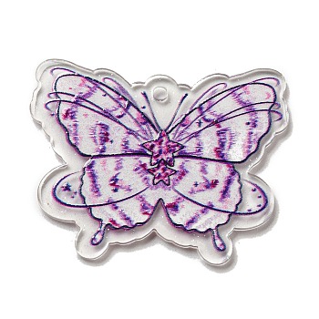 Acrylic Pendant, Butterfly, Purple, 33.5x42.5x2.5mm, Hole: 2mm